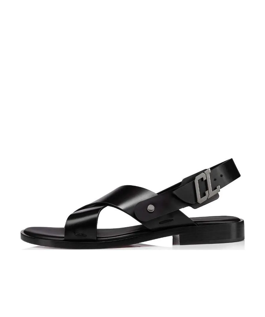 Black Logo Round-Toe Sandals