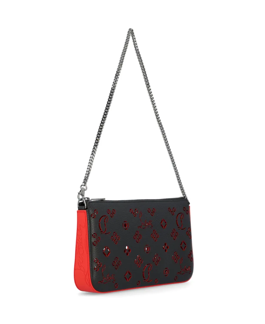 Black Perforated Grain Shoulder Bag
