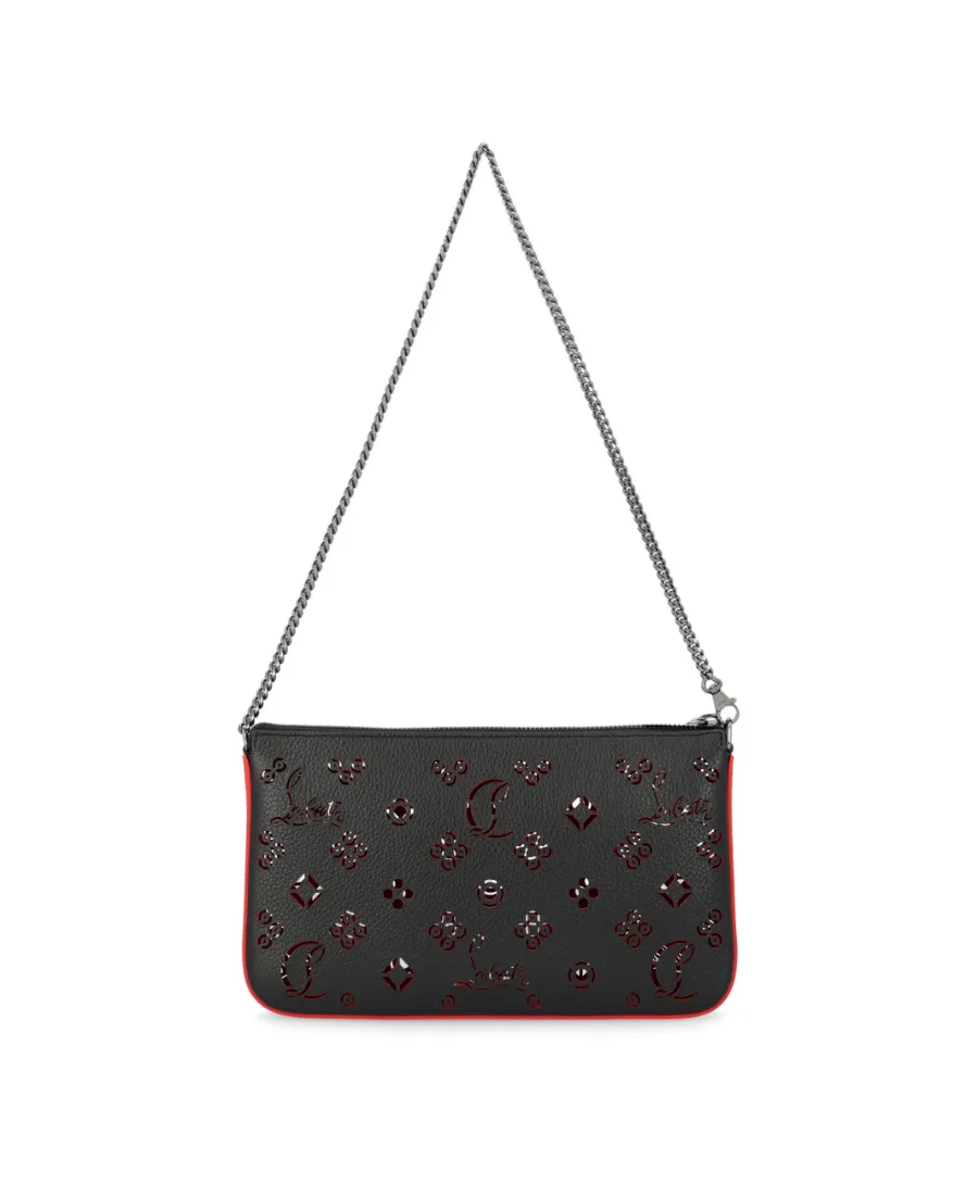 Black Perforated Grain Shoulder Bag