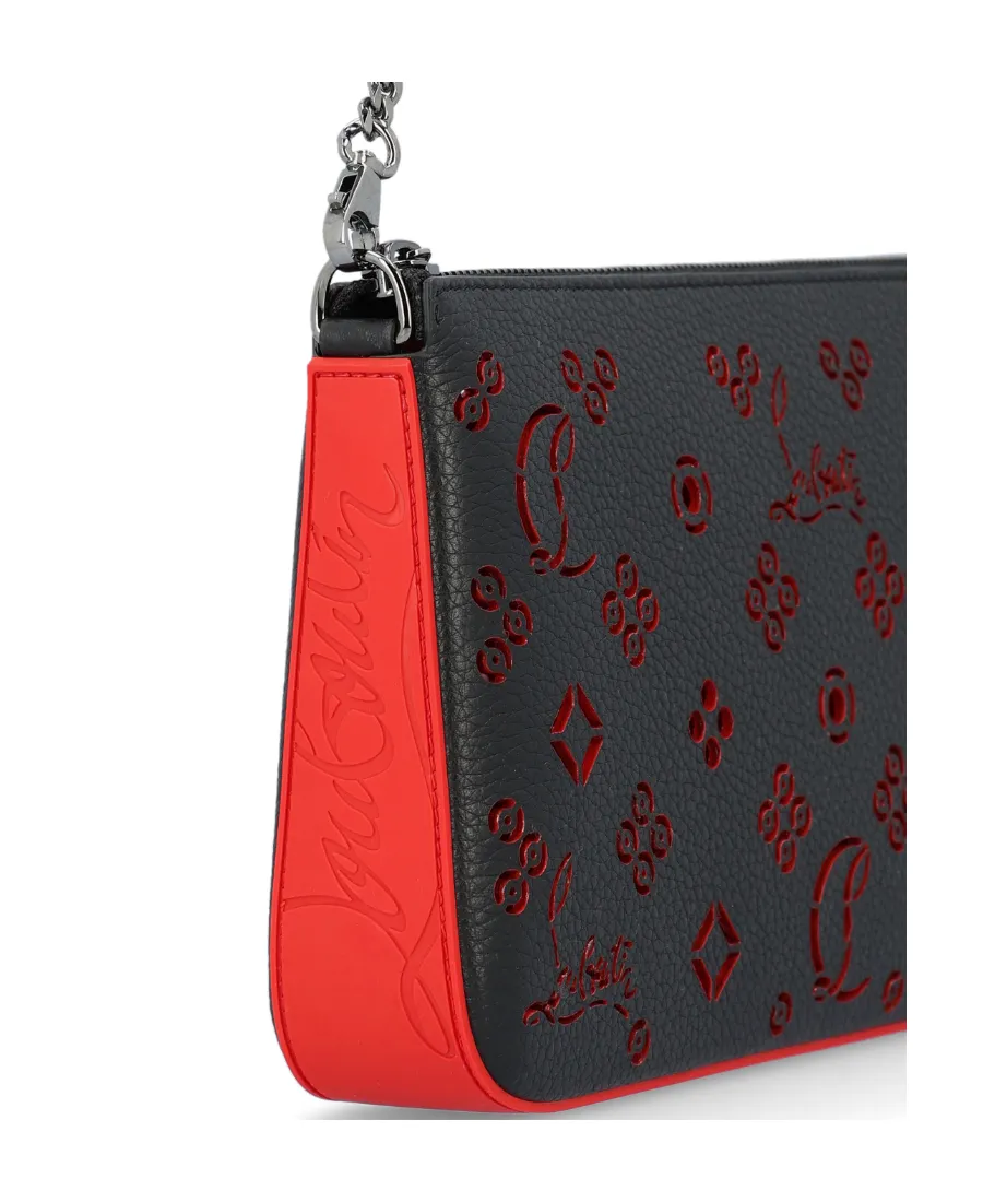 Black Perforated Grain Shoulder Bag