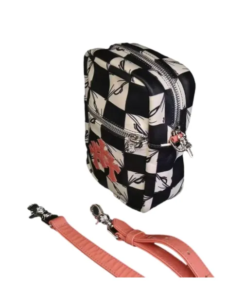 Cross-Stitched Leather Checkerboard Camera Bag