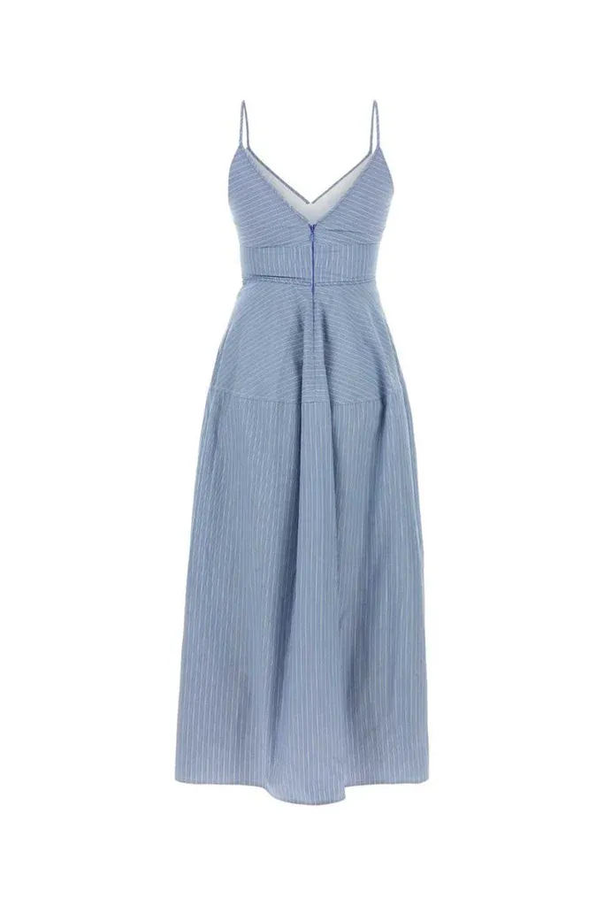 Basque Striped Midi Dress