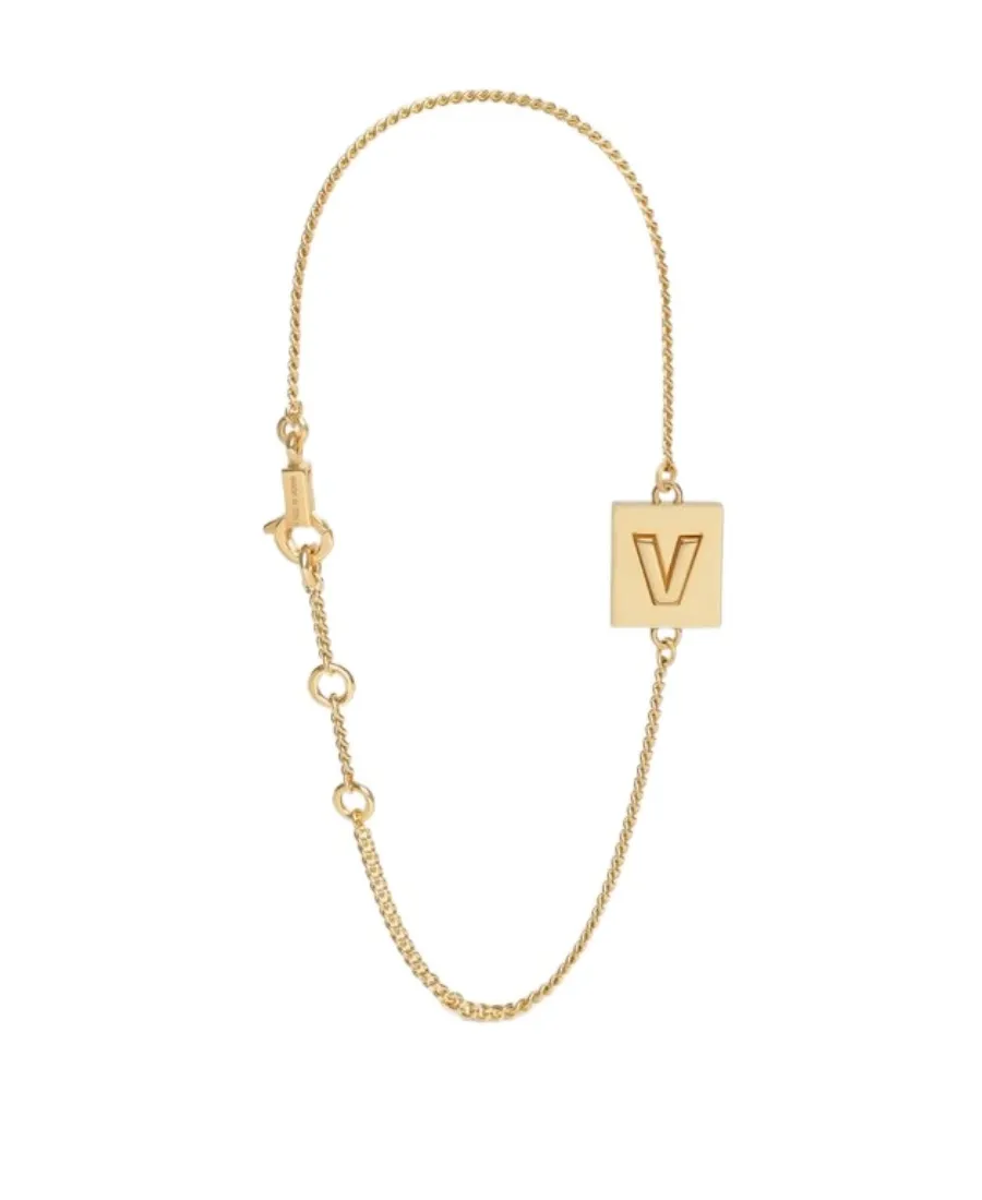 Alphabet V Bracelet In Brass With Gold Finish