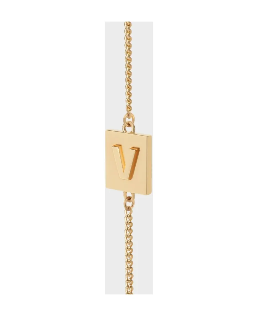 Alphabet V Bracelet In Brass With Gold Finish