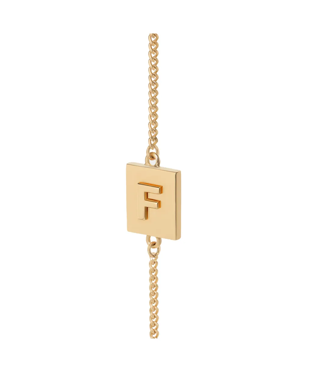 Alphabet F Bracelet In Brass With Gold Finish