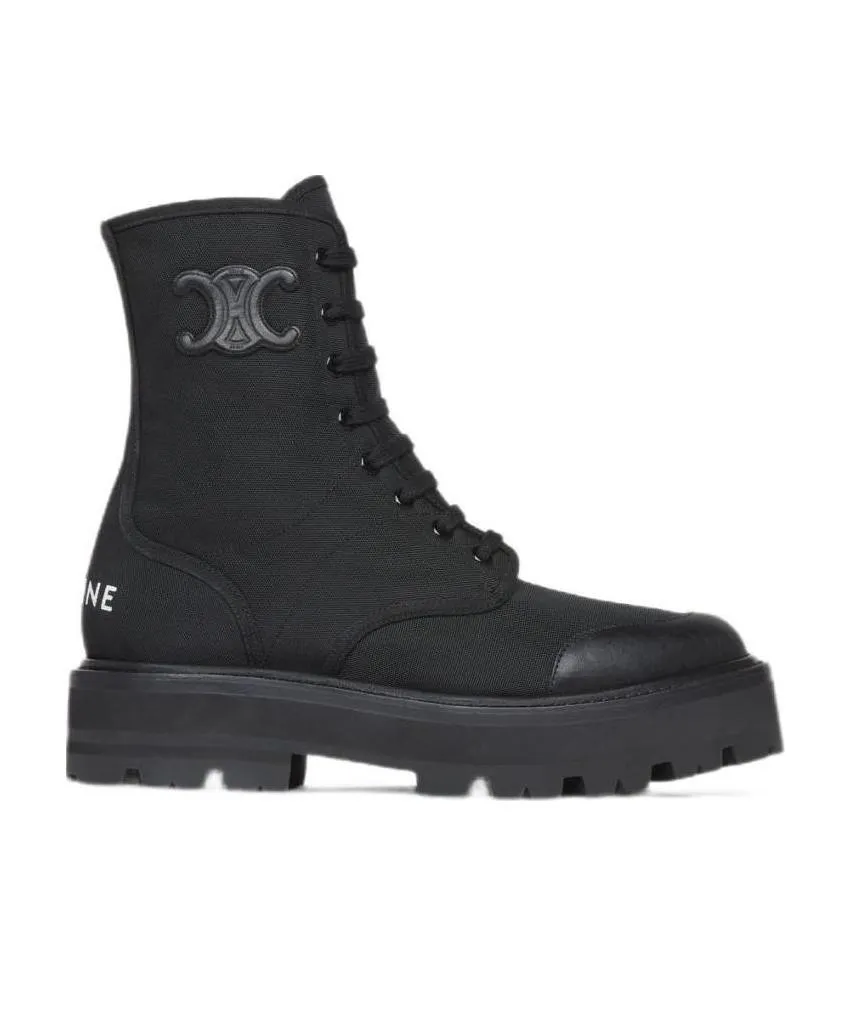Bulky Laced Up Boot In Nylon And Shiny Bull