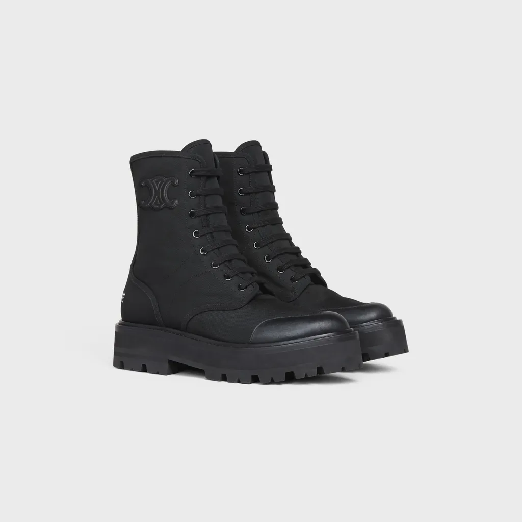 Bulky Laced Up Boot In Nylon And Shiny Bull