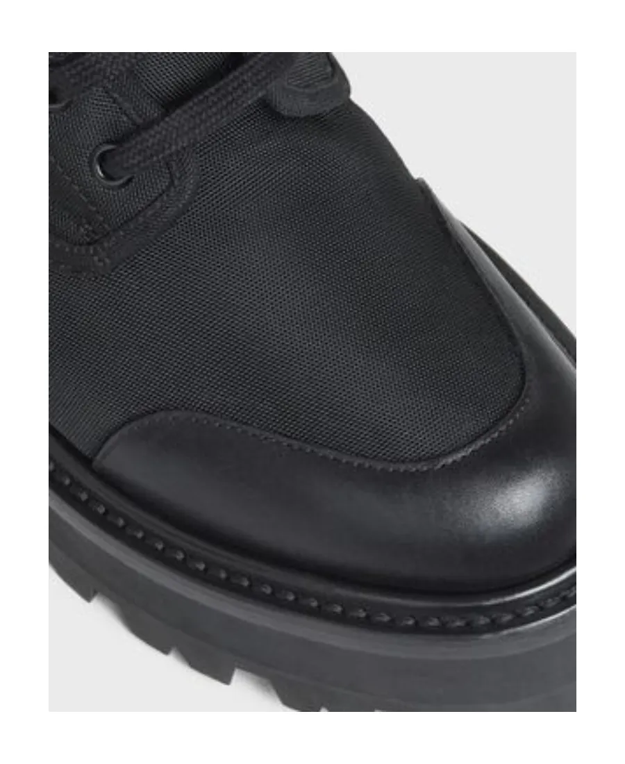 Bulky Laced Up Boot In Nylon And Shiny Bull