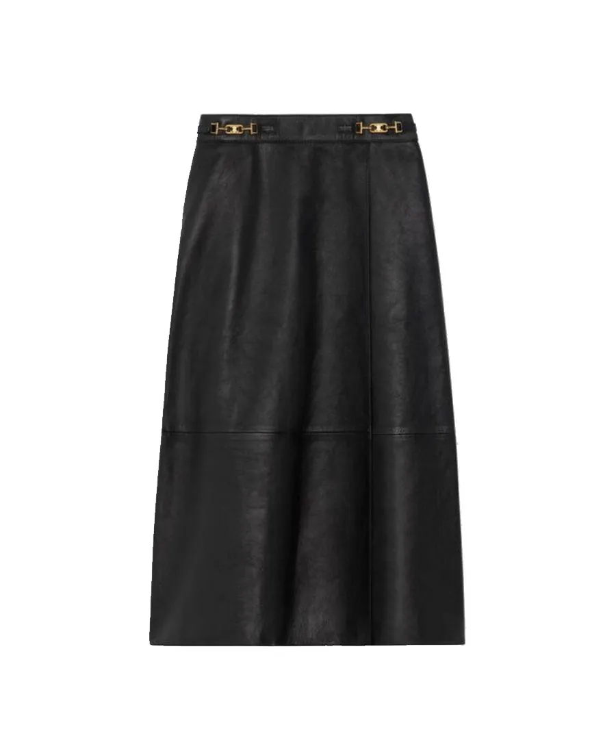 Midi Skirt With Signature In Fine-Grain Lambskin