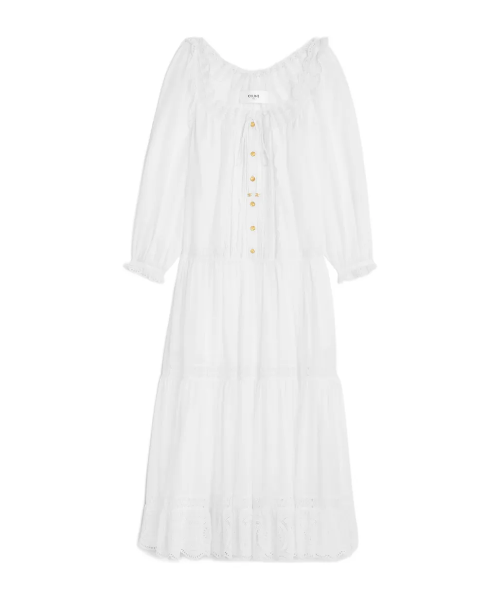 Embroidered Folk Dress In Cotton Muslin
