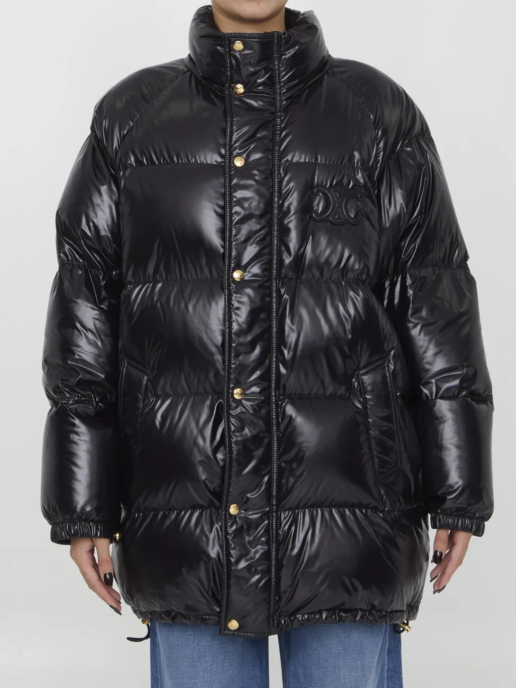 Long Triomphe Down Jacket In Lightweight Nylon