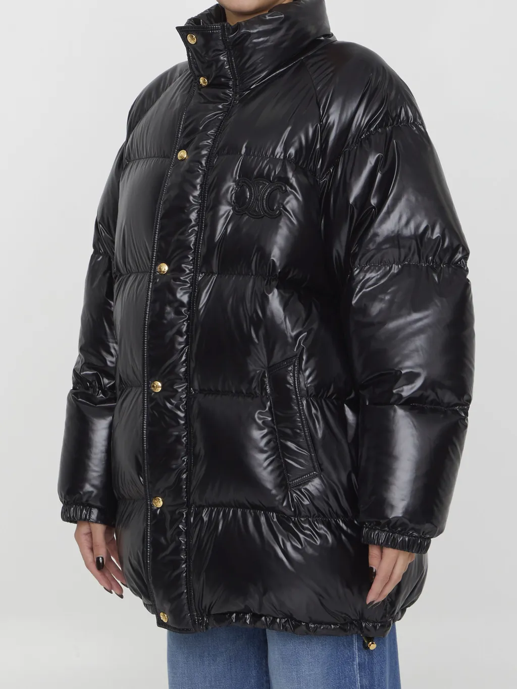 Long Triomphe Down Jacket In Lightweight Nylon