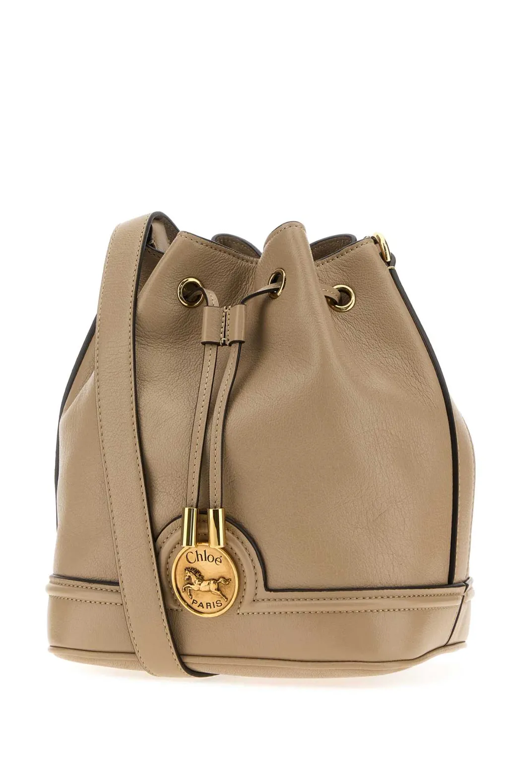 Cappuccino Leather Drawstring Bucket Bag