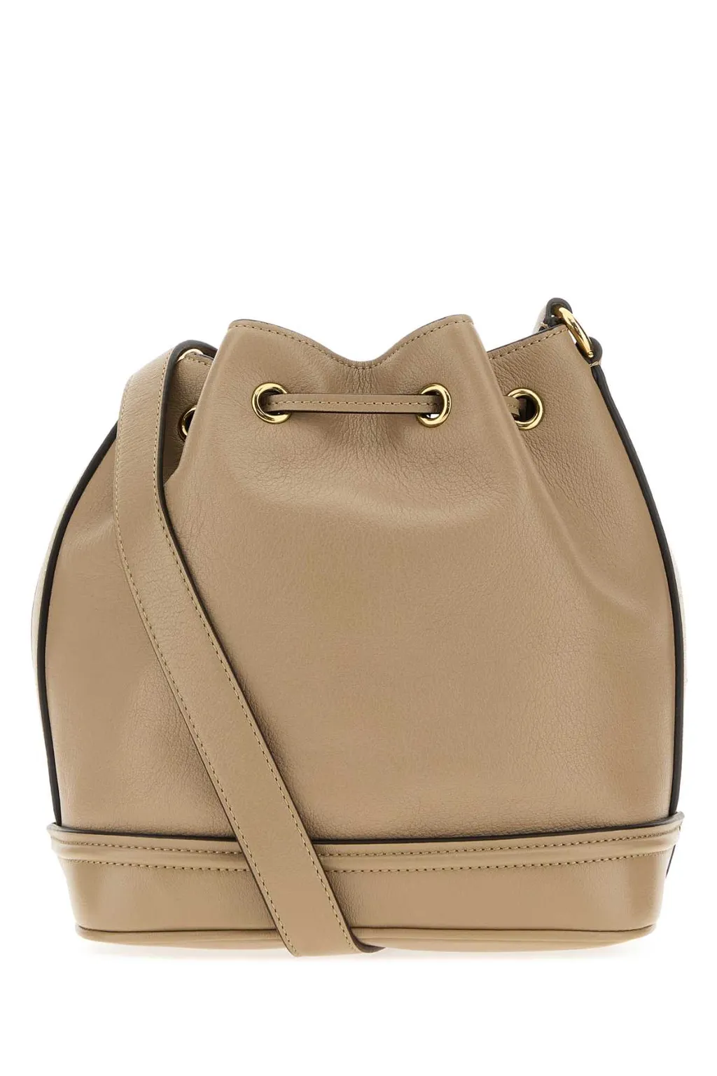 Cappuccino Leather Drawstring Bucket Bag