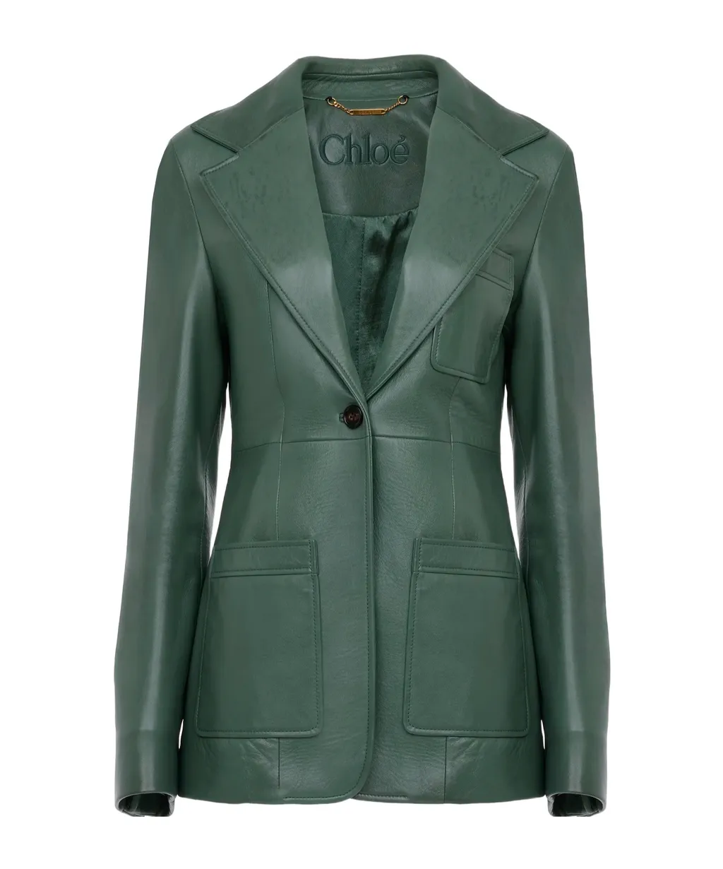 Single-Breasted Leather Blazer