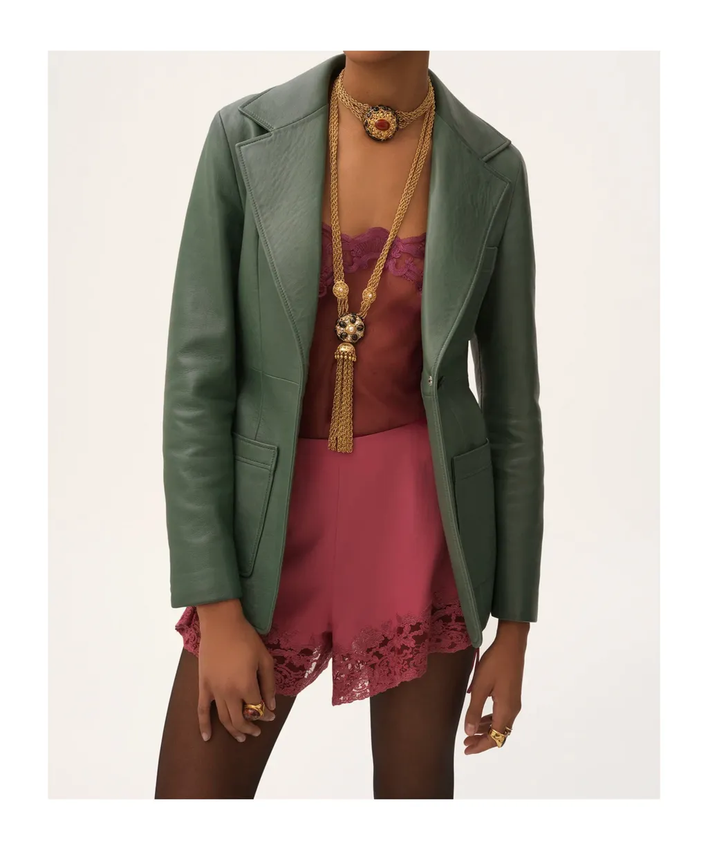 Single-Breasted Leather Blazer