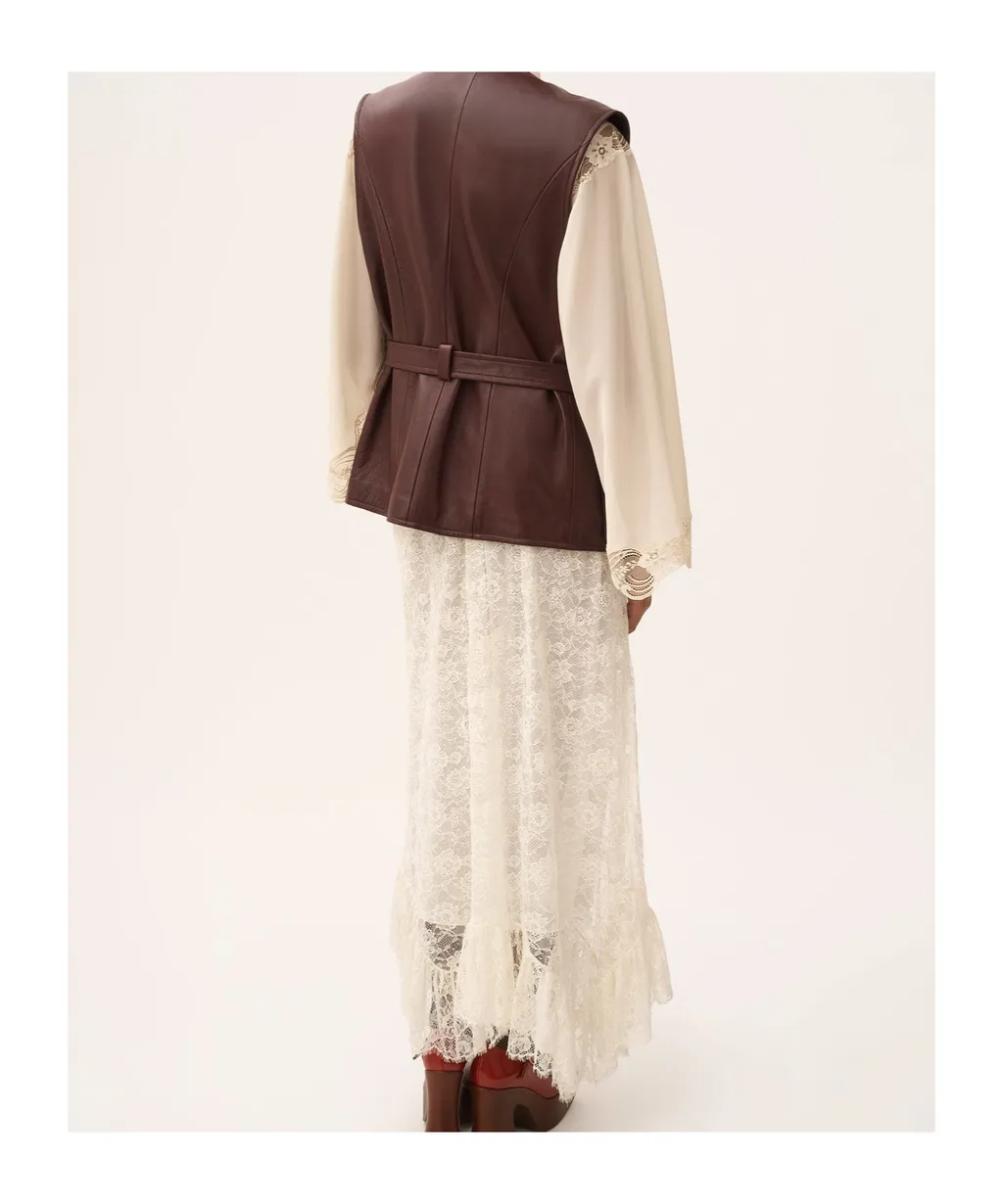 Floral Lace Jacquard Ruffled Midi Skirt