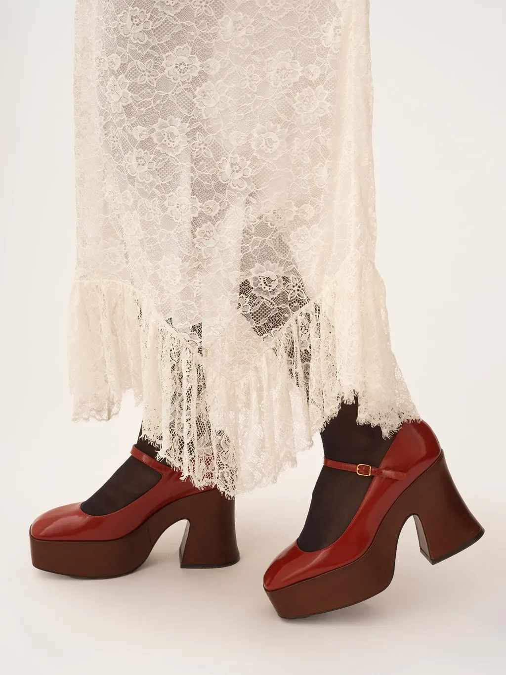 Floral Lace Jacquard Ruffled Midi Skirt