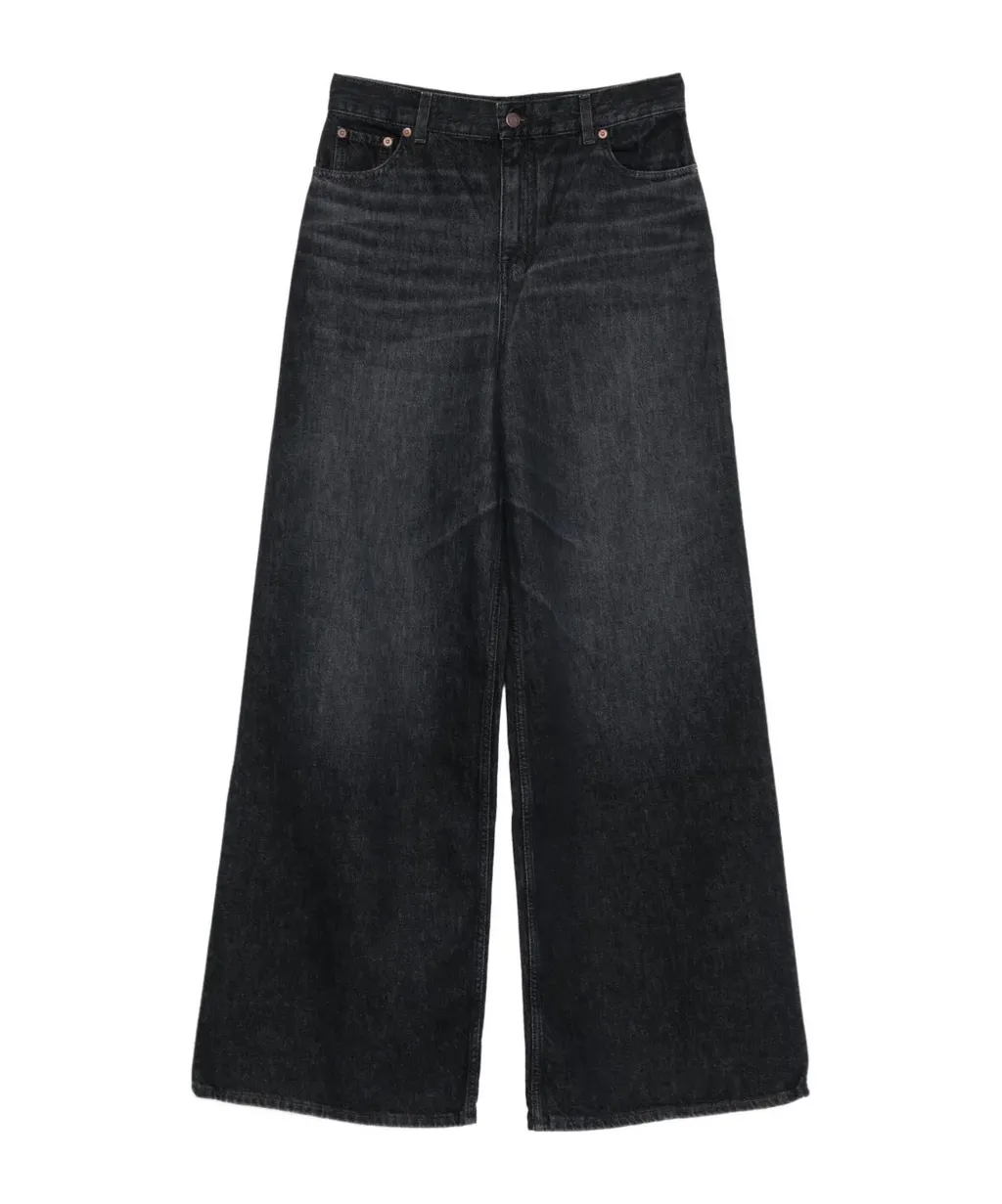 Whiskered Wide-Leg Jeans