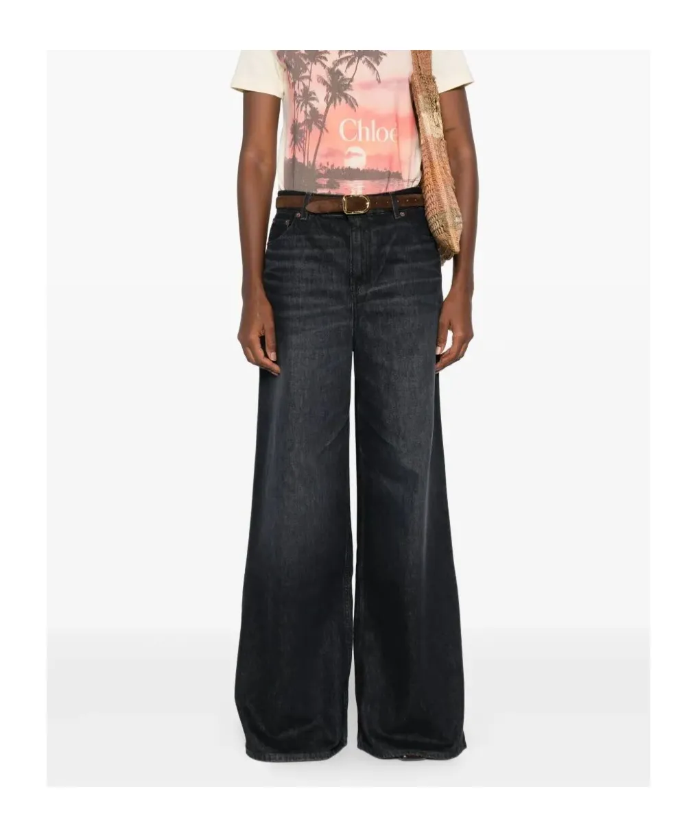 Whiskered Wide-Leg Jeans