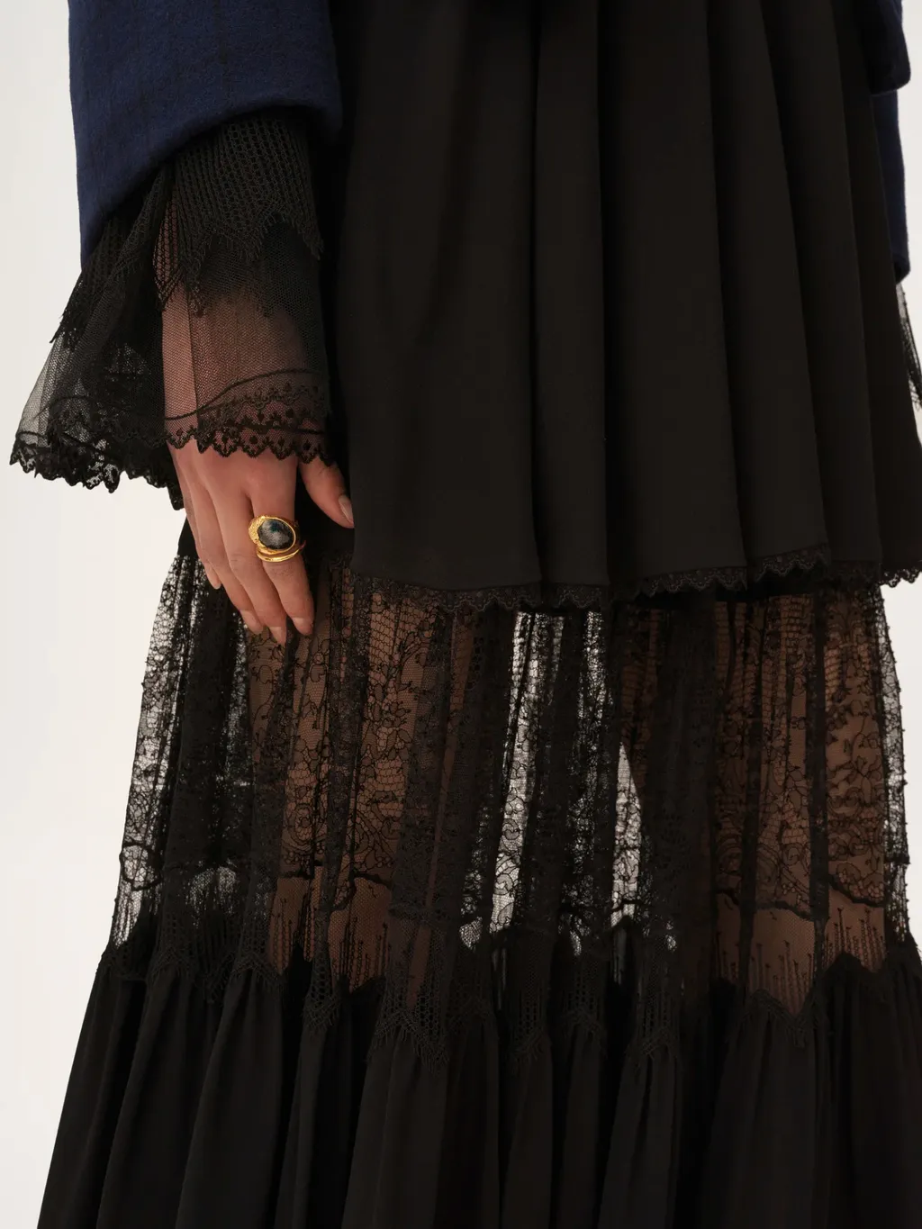 Tiered Lace-Trimmed Maxi Skirt