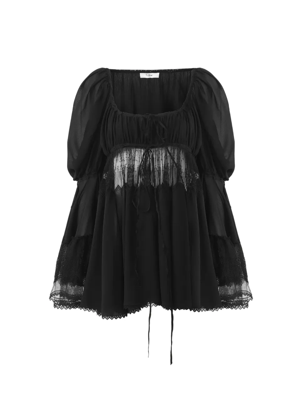 Scoop-Neck Puff-Sleeve Blouse