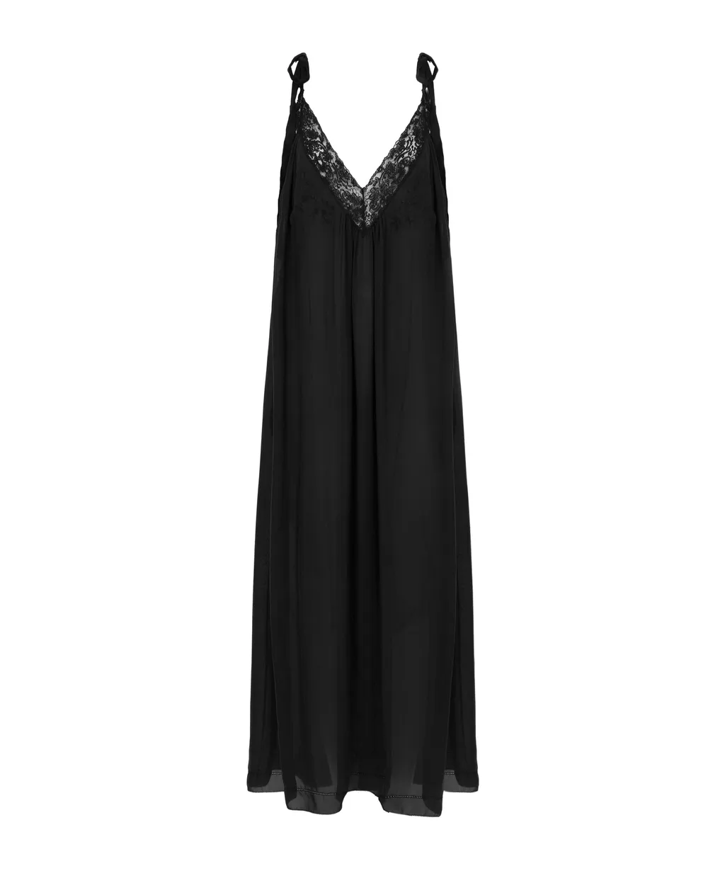 Long Slip Dress In Silk Charmeuse & Lace