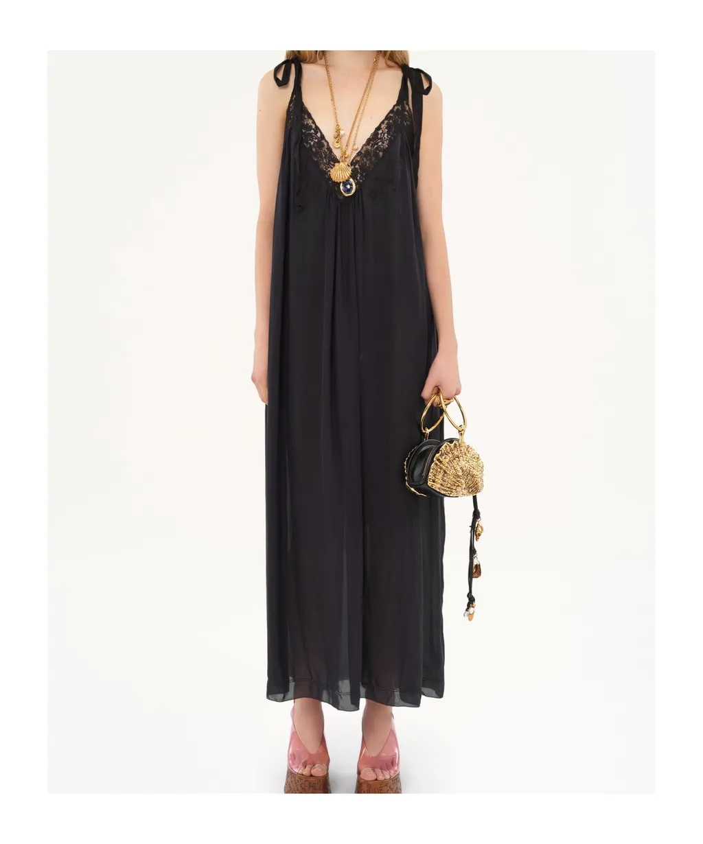 Long Slip Dress In Silk Charmeuse & Lace