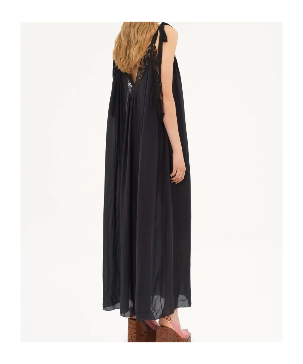 Long Slip Dress In Silk Charmeuse & Lace