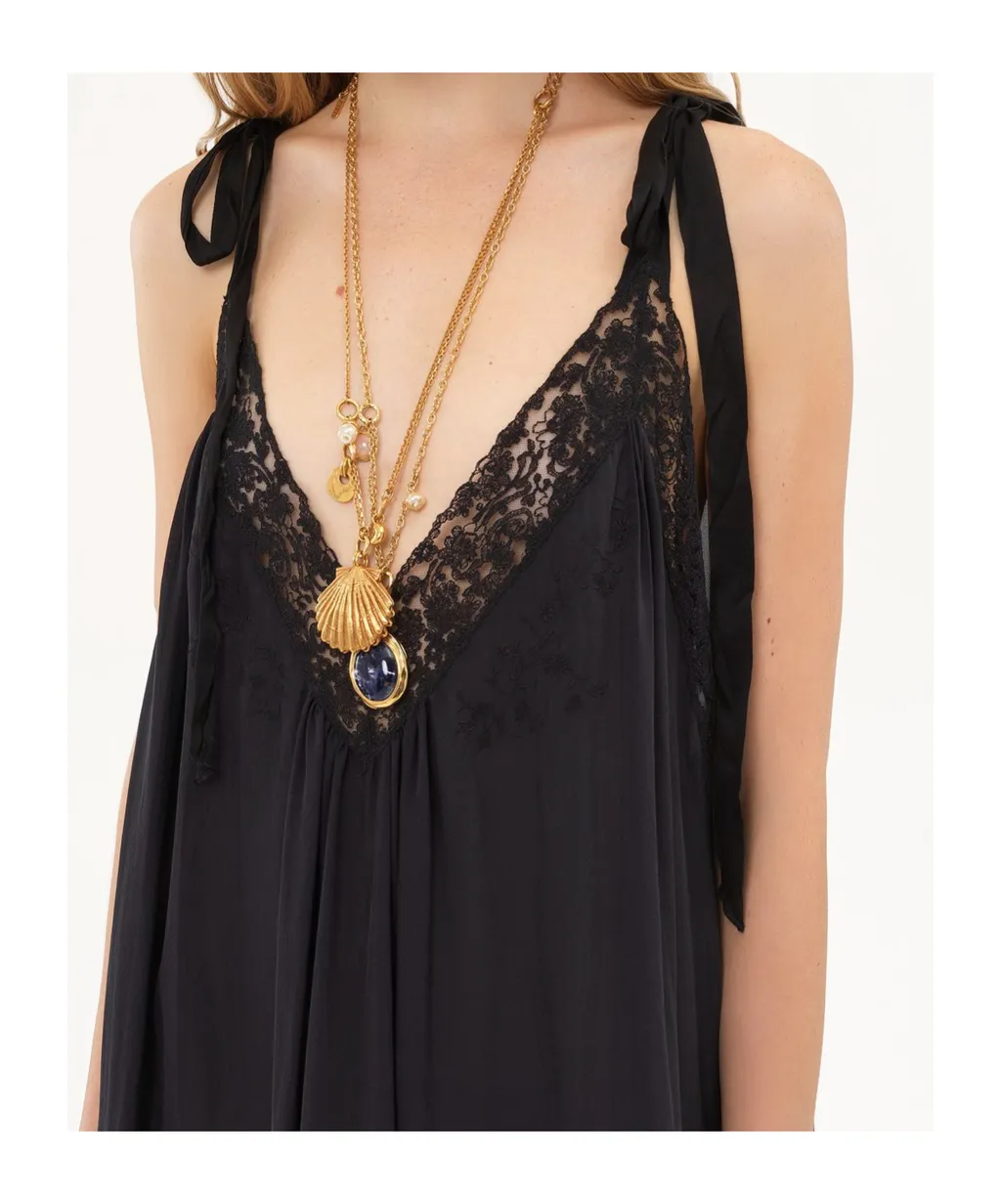 Long Slip Dress In Silk Charmeuse & Lace