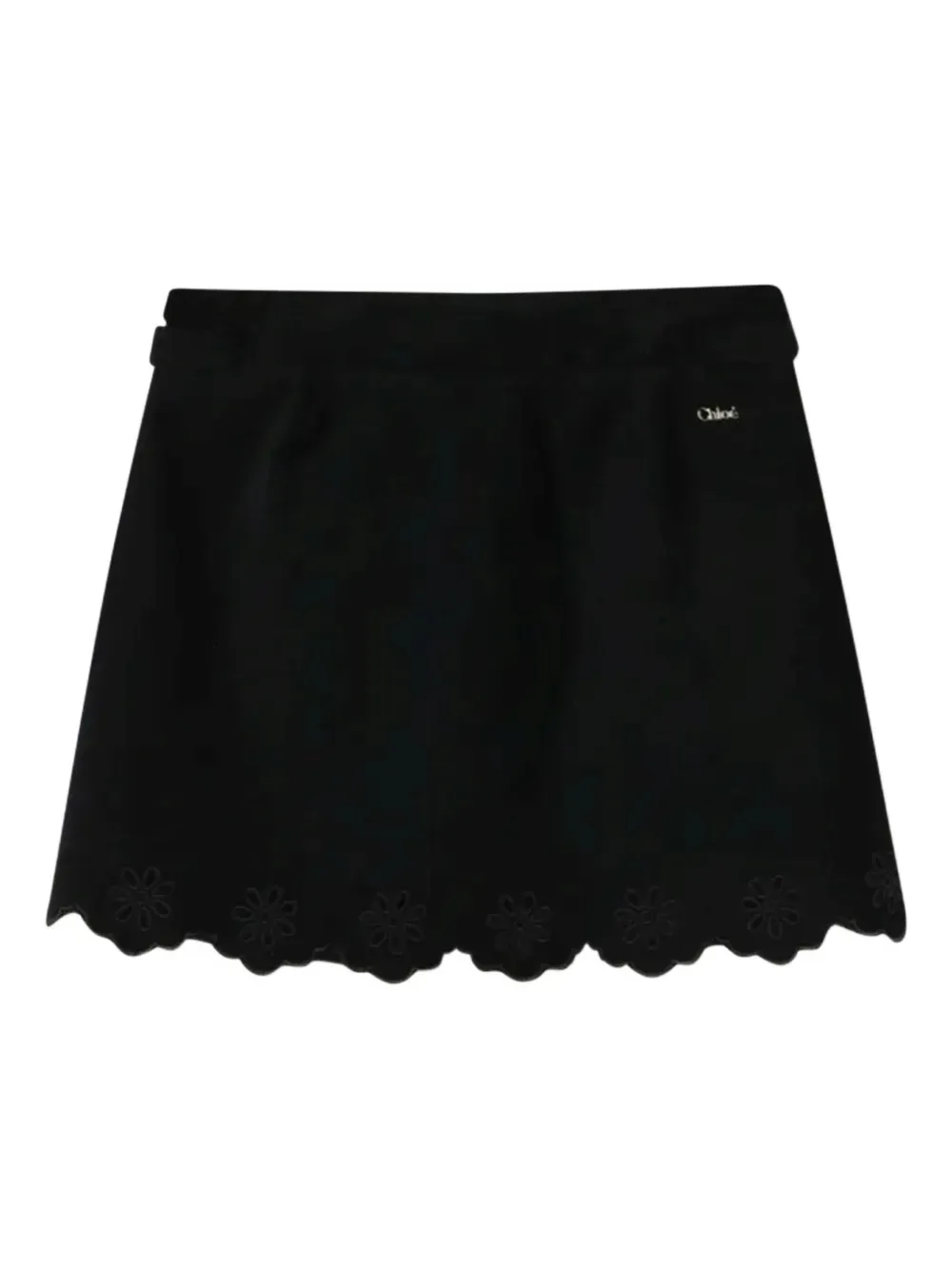Openwork Scalloped-Hem Floral-Embroidered Skirt