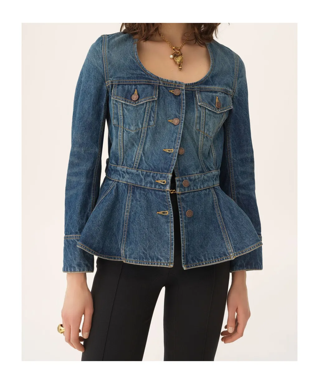 Denim Ruffled Equestrian Jacket