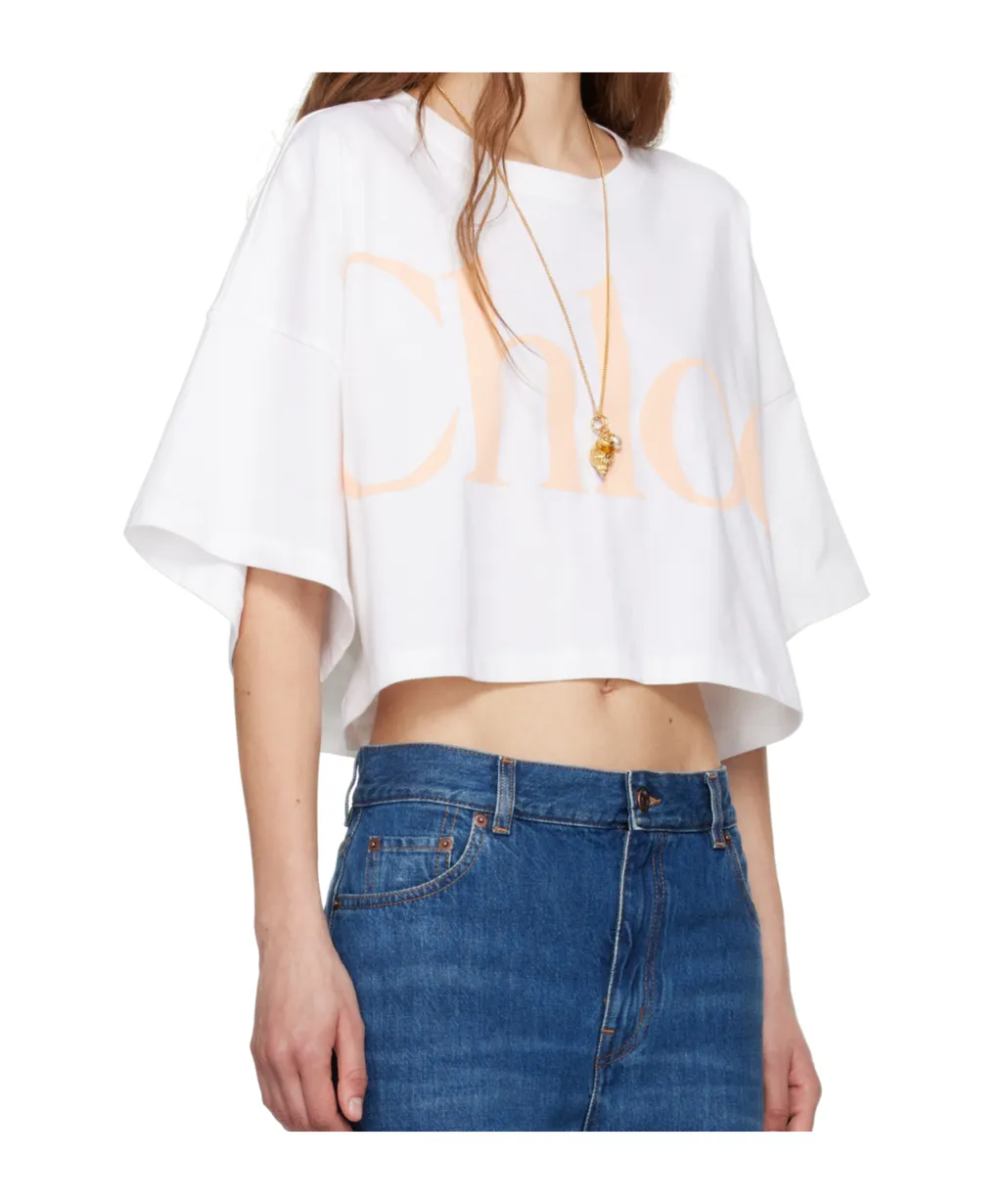 Logo Printed Oversized Cropped T-Shirt