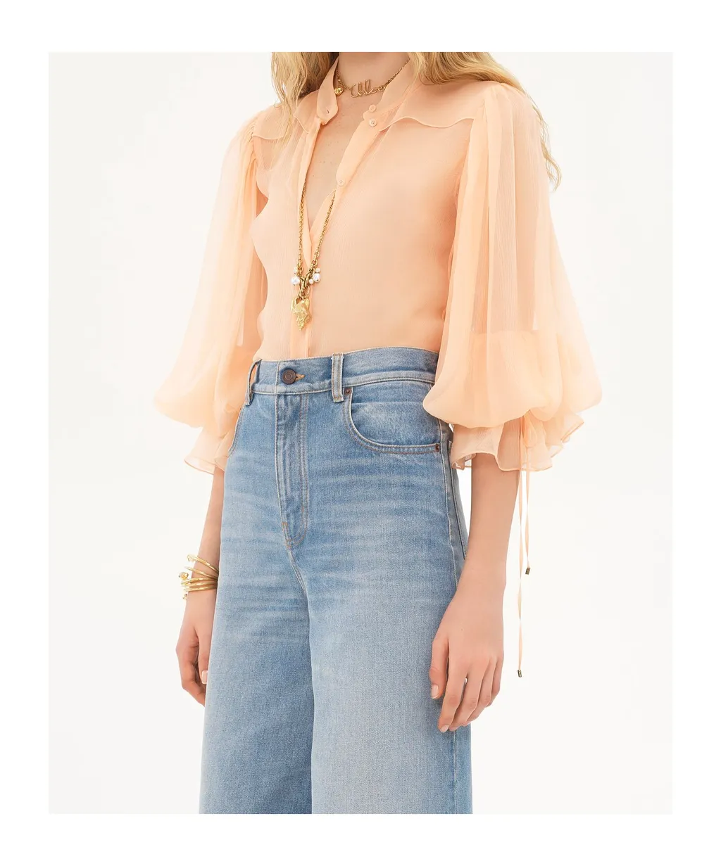 Semi-Sheer Long-Sleeved Blouse