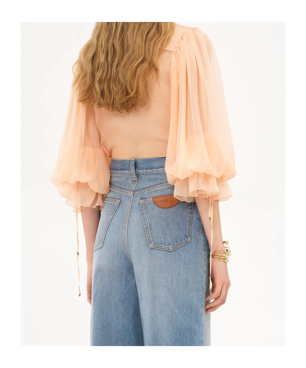 Semi-Sheer Long-Sleeved Blouse