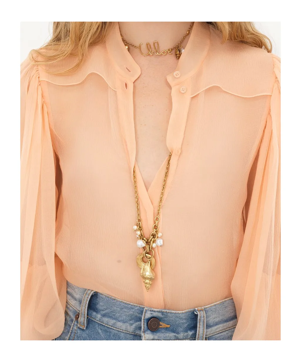 Semi-Sheer Long-Sleeved Blouse