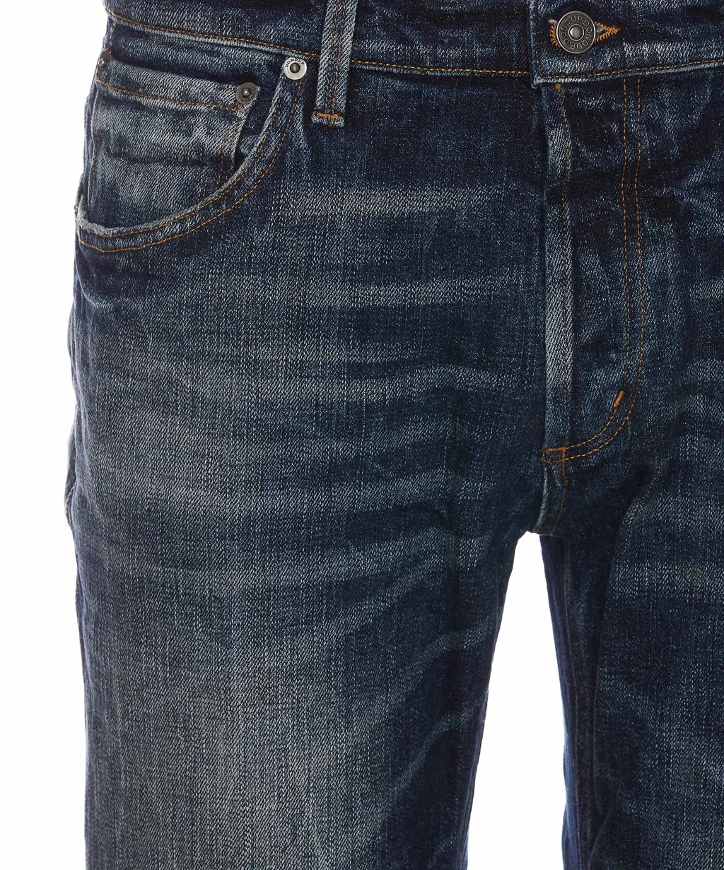 Whiskering-Effect Straight Leg Jeans