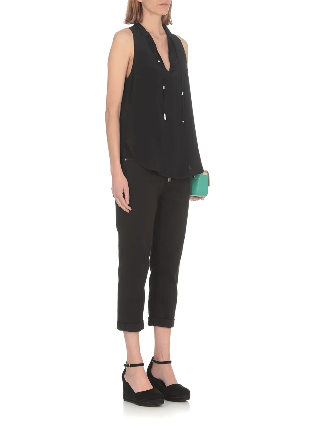 High-Waist Cropped Stretched Jeans