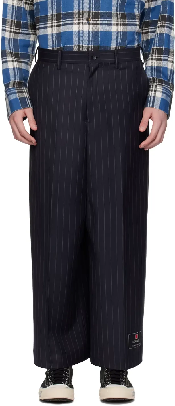 Pinstriped Wide-Leg Wool Trousers