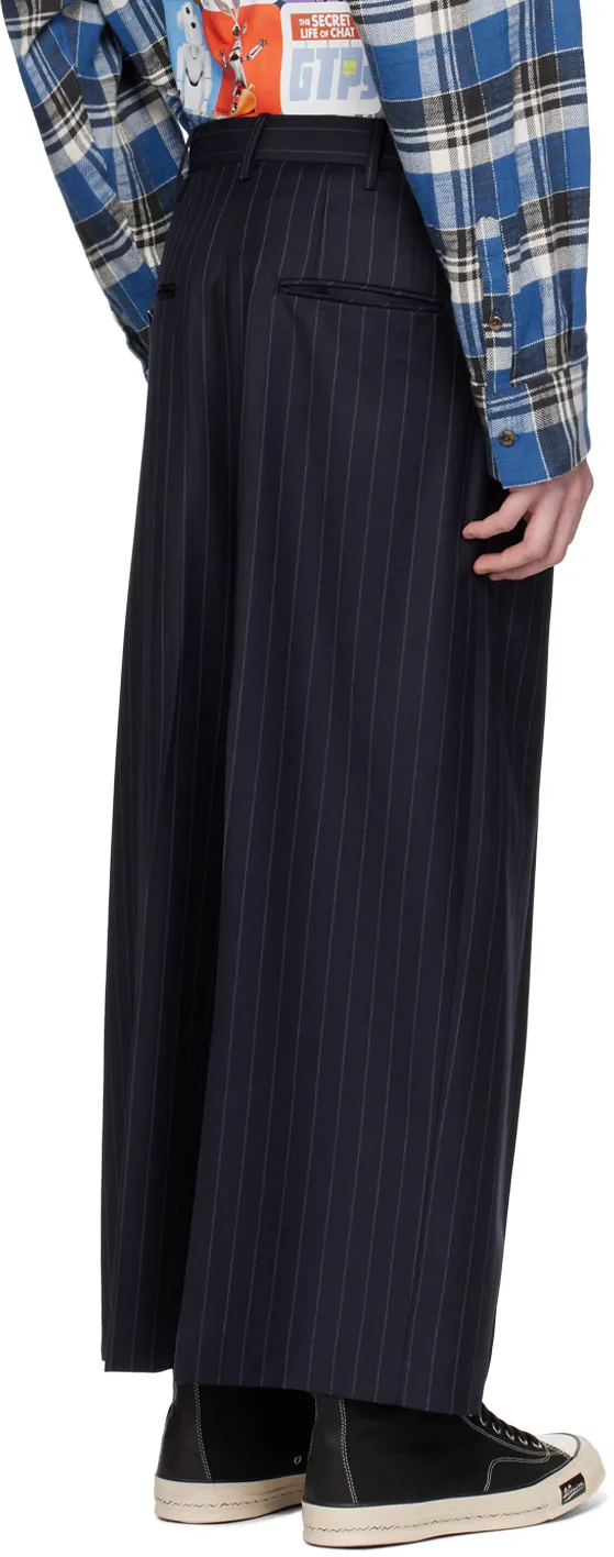 Pinstriped Wide-Leg Wool Trousers