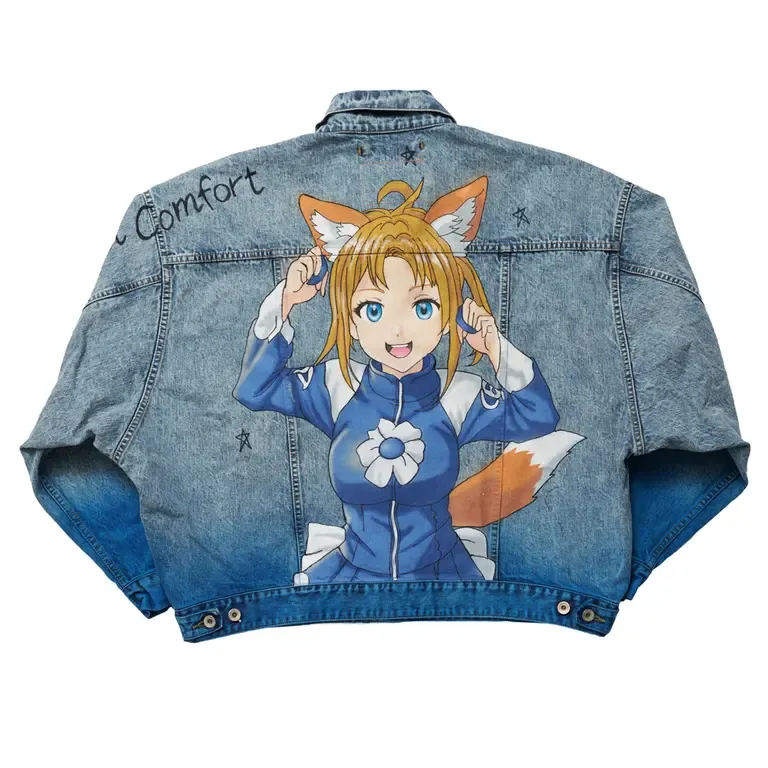 Anime Hand-Printing Denim Jacket
