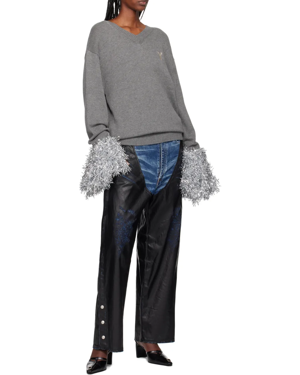 Faux-Leather Coating Chaps Jeans