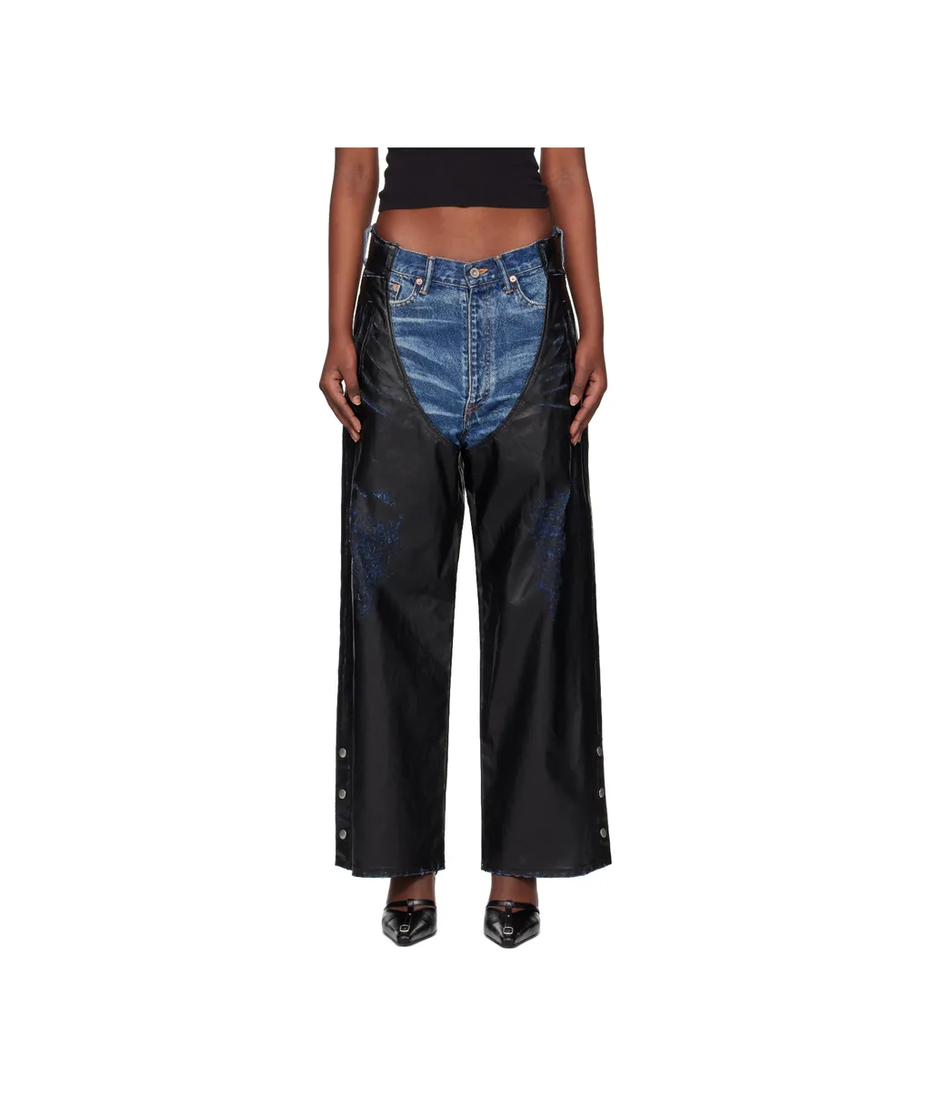Faux-Leather Coating Chaps Jeans