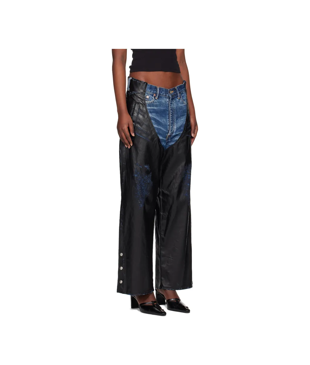 Faux-Leather Coating Chaps Jeans
