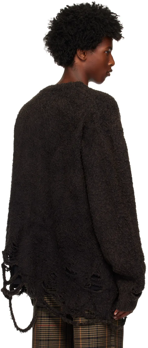 Distressed-Effect Knitted Cardigan