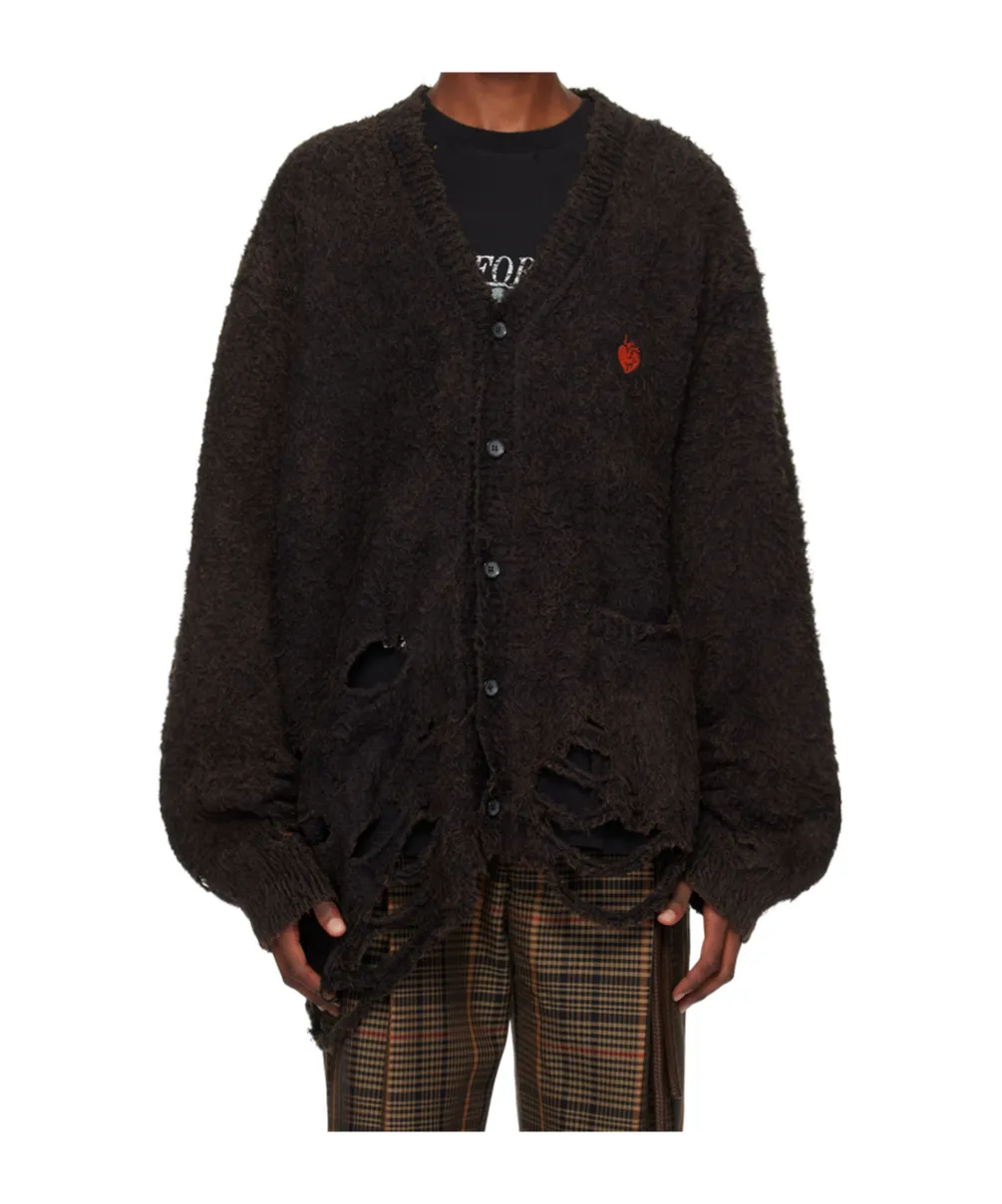 Distressed-Effect Knitted Cardigan