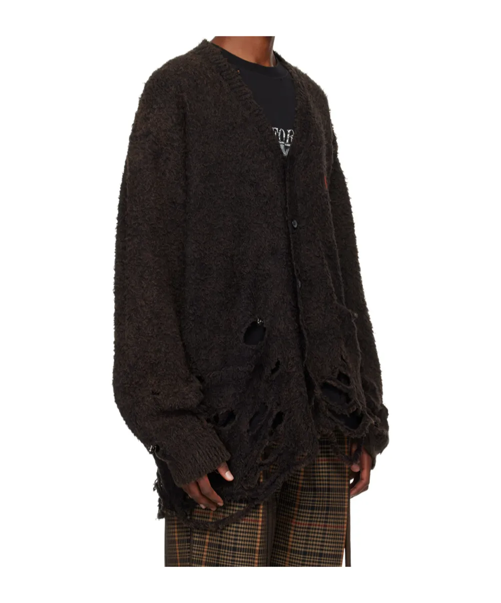 Distressed-Effect Knitted Cardigan