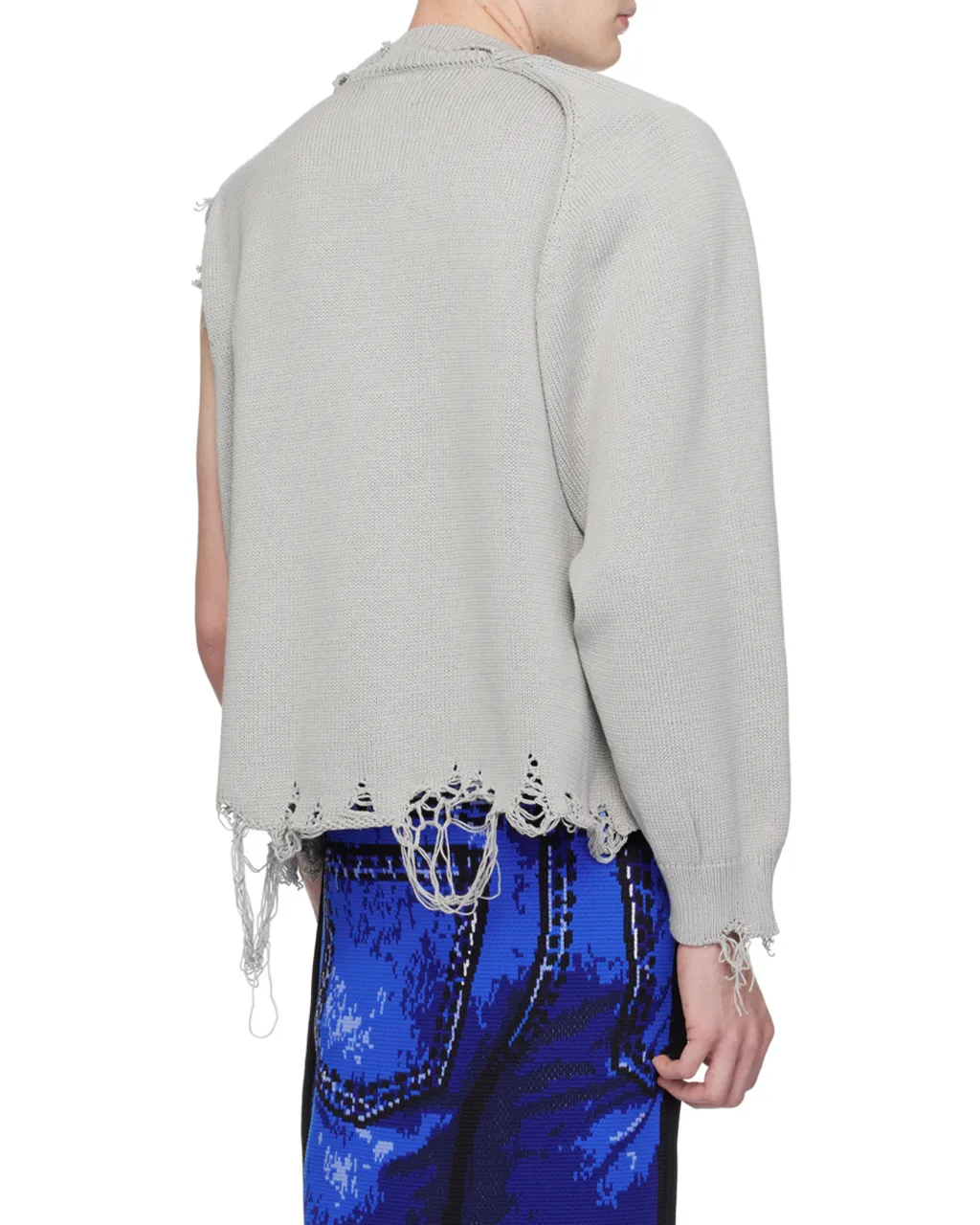 Distressed Detachable-Sleeve Cardigan