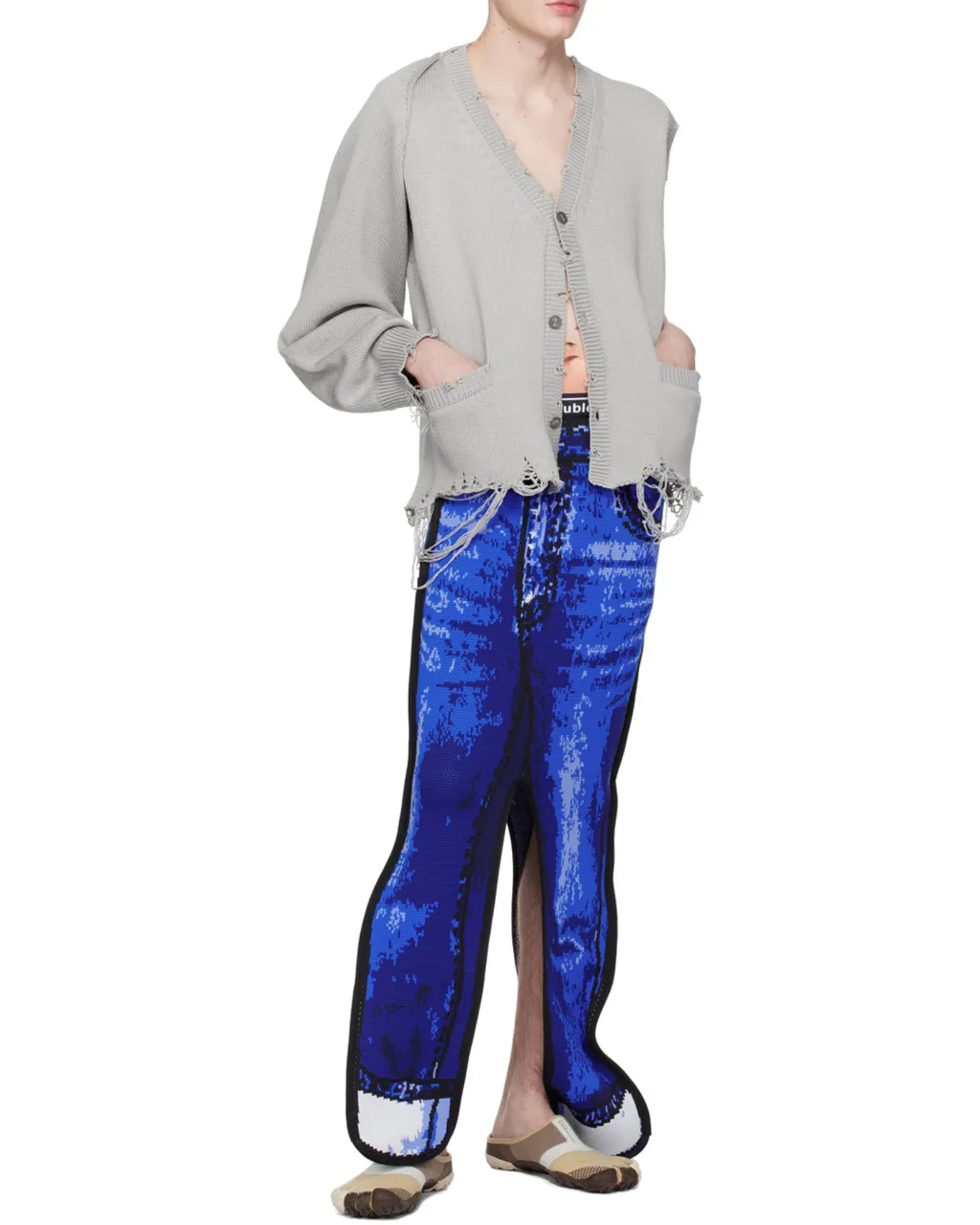 Distressed Detachable-Sleeve Cardigan