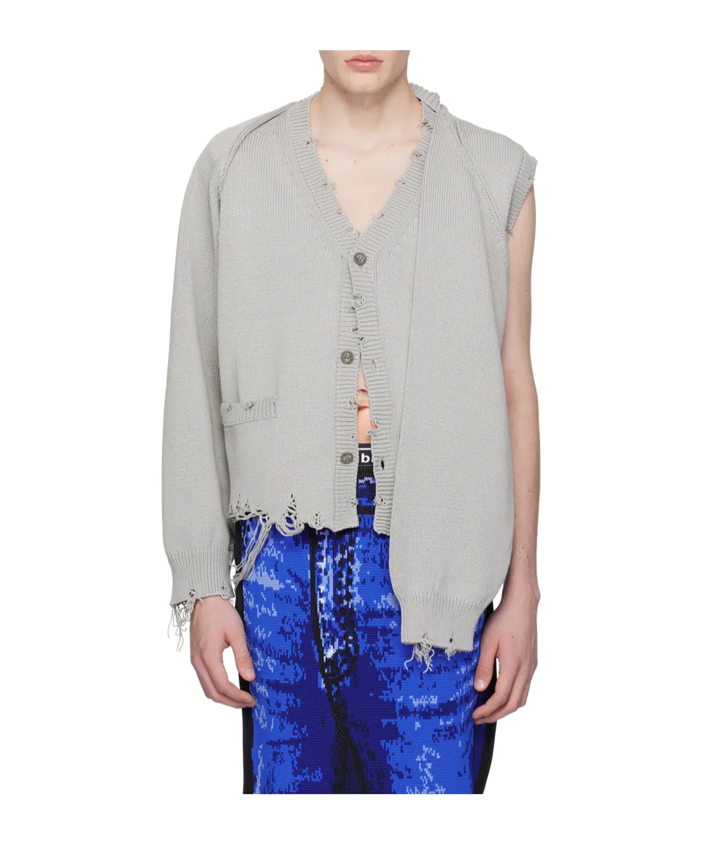 Distressed Detachable-Sleeve Cardigan